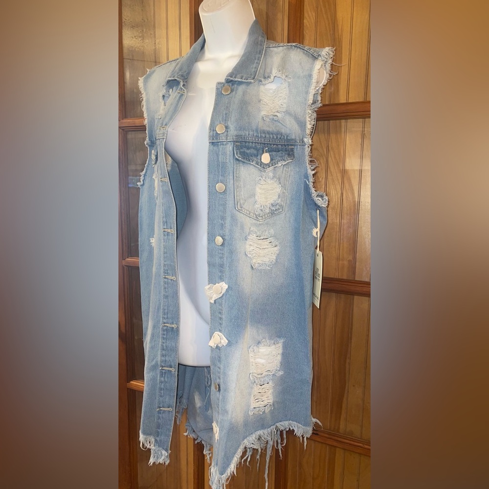 Distressed Denim Vest - Picture 2 of 3